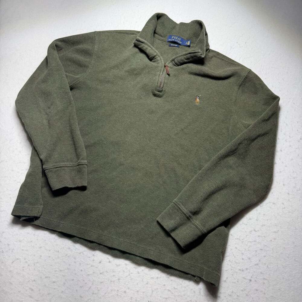 Polo Ralph Lauren Men's Olive Green Estate-Rib Quarter-Zip Pullover Sweater